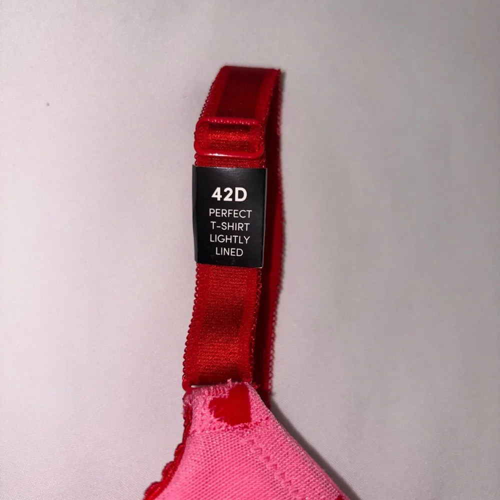 Torrid NWT Size 42D Pink & Red Heart Perfect T Shirt Lightly Lined Bra - Picture 3 of 6